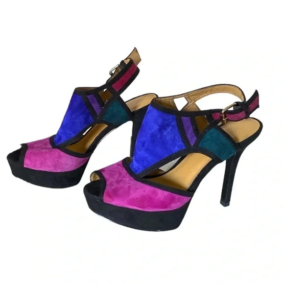 NINE WEST | WOMEN'S FOUNDER PEPTOE PLATFORM PUMP MULTICOLOR SUEDE SIZE 8M (NWOB) - Picture 6 of 8
